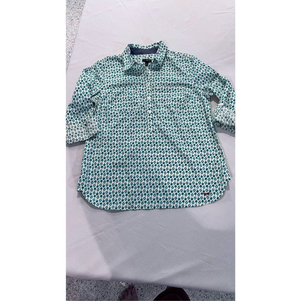 TALBOTS GREEN APPLE TEACHERS PETITE BLOUSE HALF BOTTON WOMENS SZ 6P